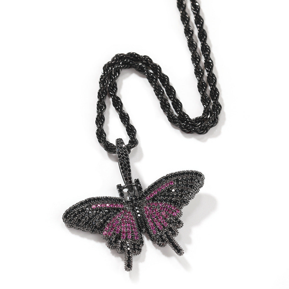 European Hip Hop Color Mini Butterfly Necklace Personalized Diamond Solid Pendant Ornaments