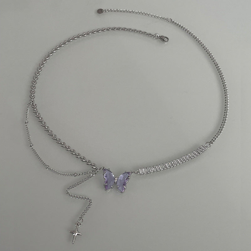 Purple Butterfly Love Chain Zircon Necklace