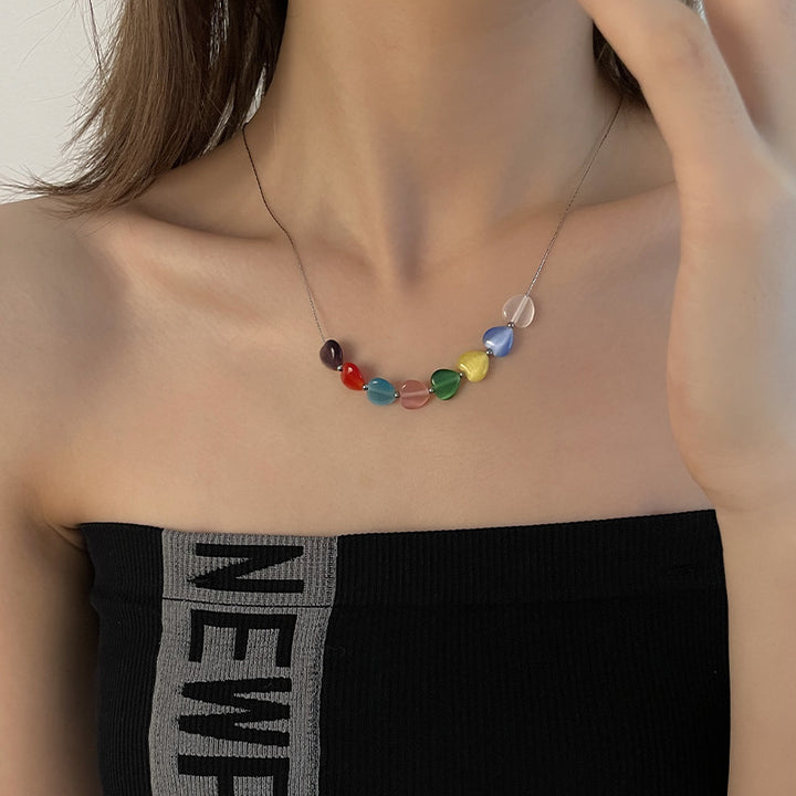 Kvinnors färgglada Opal Heart Necklace