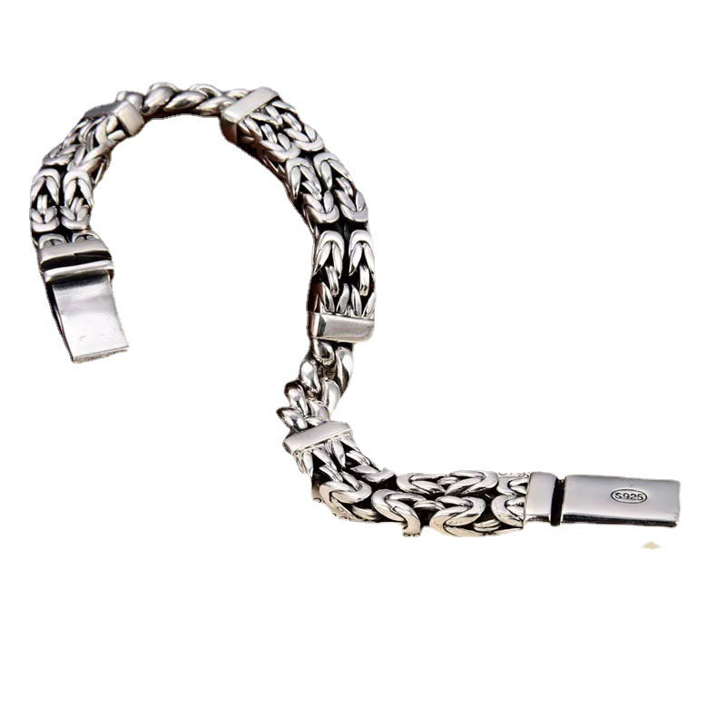 S925 Sterling ezüst divatos férfi személyre szabott karkötő Új kínai stílusú dupla szőtt biztonsági minta kézzel készített lánc