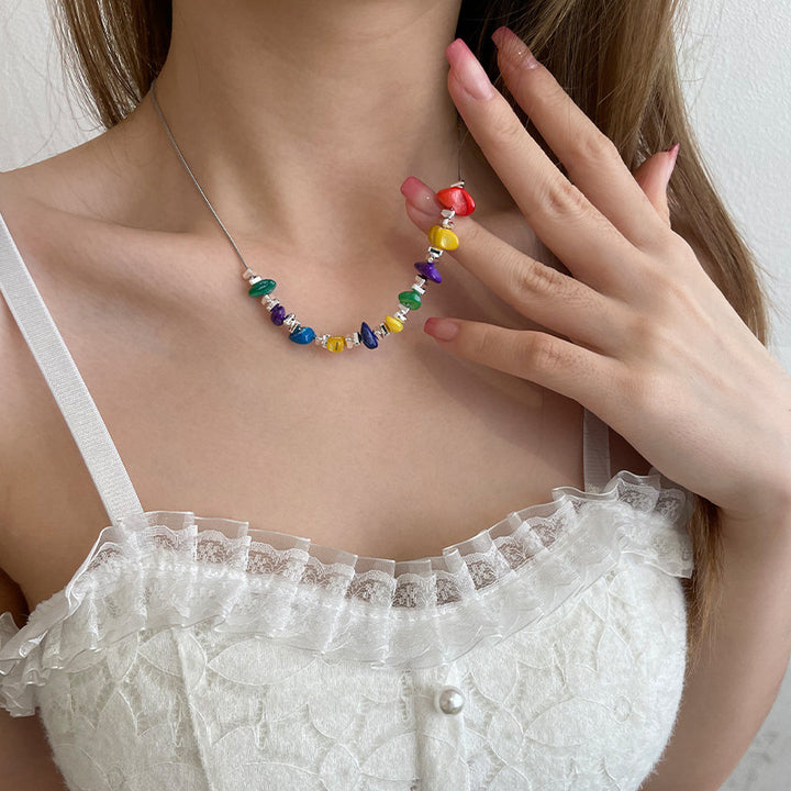 Diseño de interés especial colorido collar de grava para mujeres luz de lujo