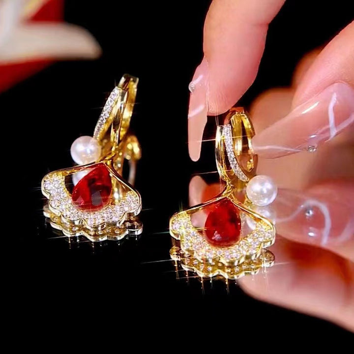 Opal ginkgo yaprağı kulak klip moda