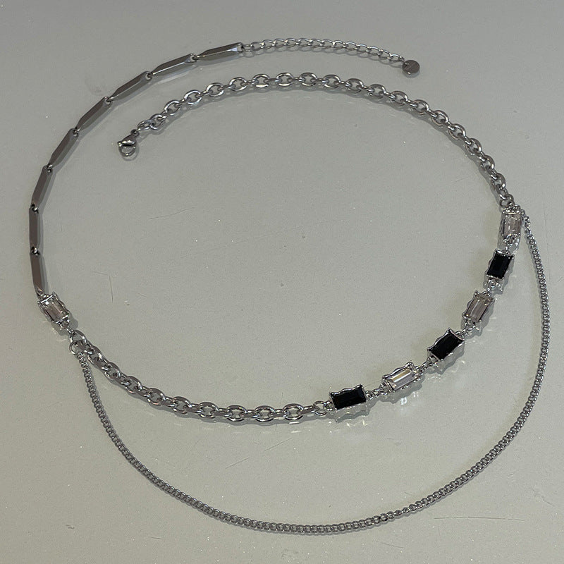 Spezielles Interesse Design Schwarz-Weiß-Diamant-Doppelschicht-Halskette
