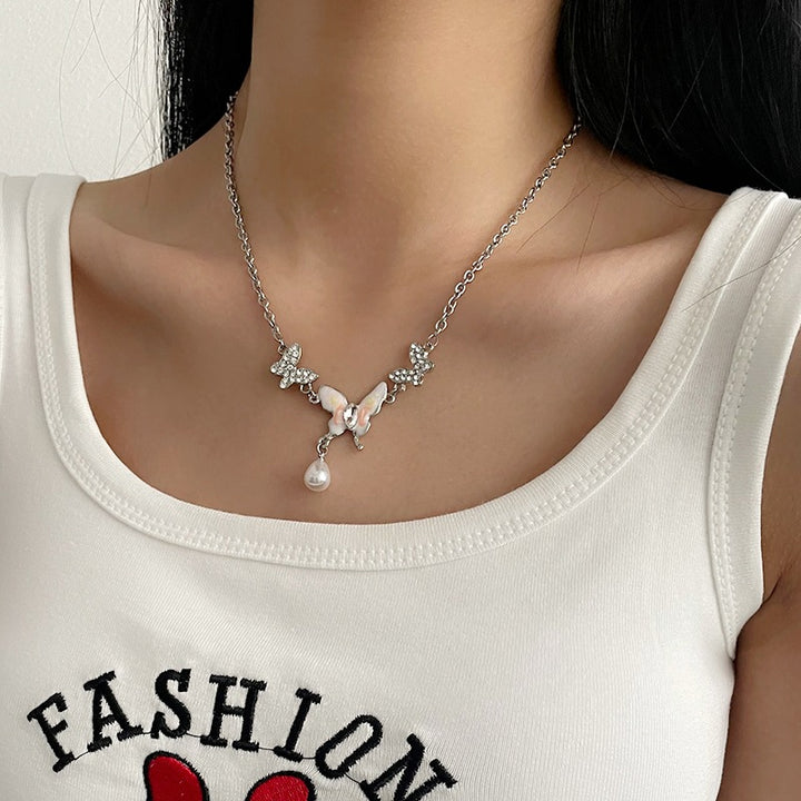 Colorized Butterfly Pearl Pendant Necklace