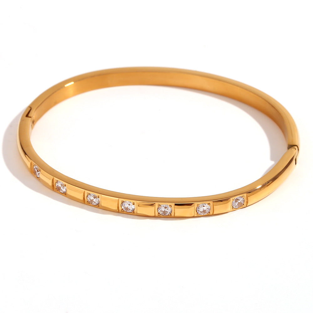 Stylish And Simple Personality Stainless Steel Plated 18K Gold Micro Inlaid Zircon Buckle Bracelet For Women