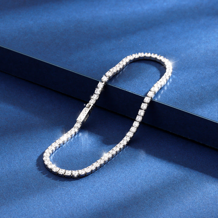 Diamante de plata esterlina con incrustaciones de 2 mm cadena de garras de tenis romano de tenis