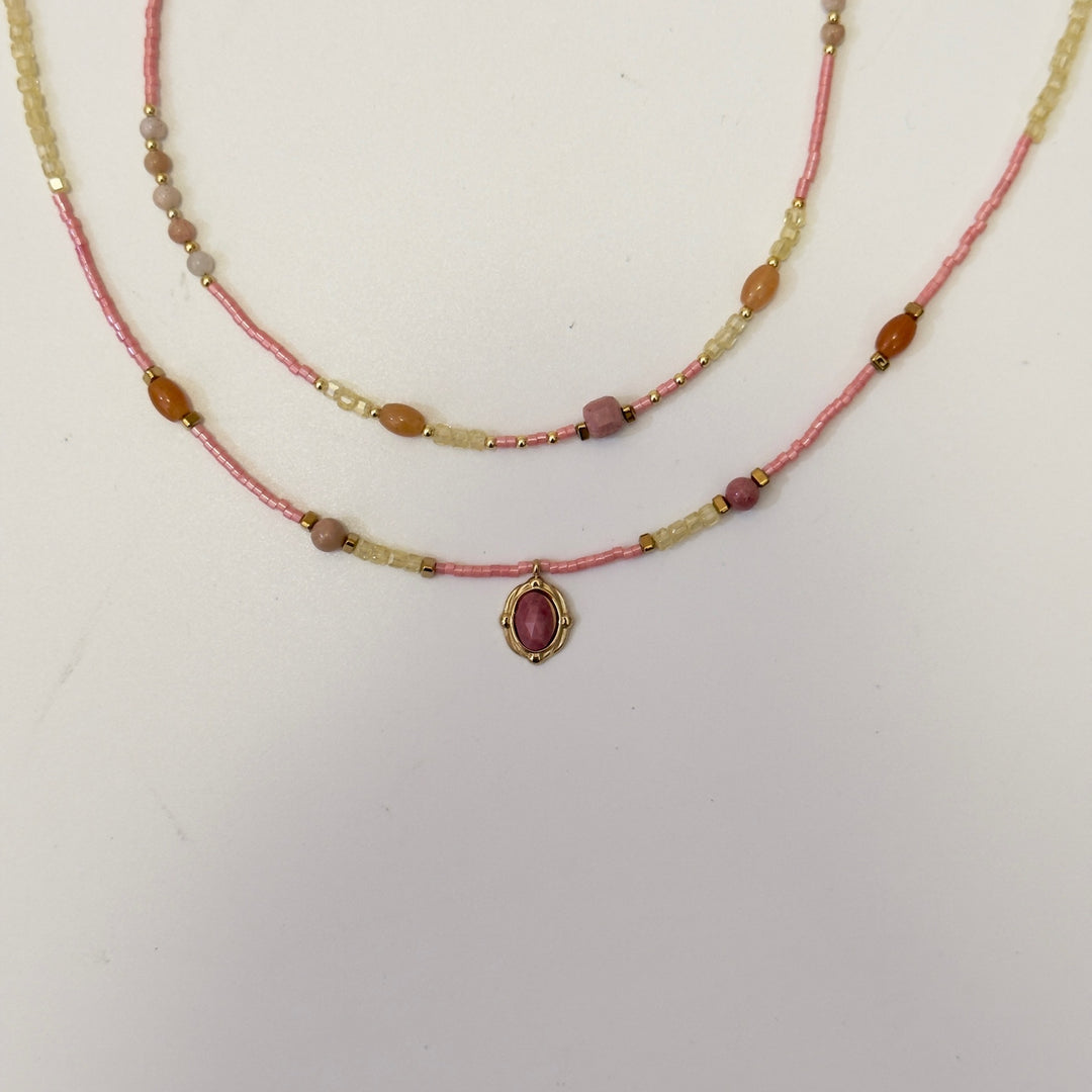 Natural Rose Stone Princess Beaded Sweater Chain