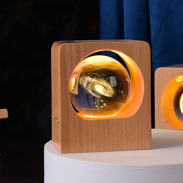 Beech Crystal Ball Night Light 3D Laser gravure Elk Jellyfish LED Nightlights USB Dimable Lamp voor slaapkamerdecoratie geschenken Home Decor