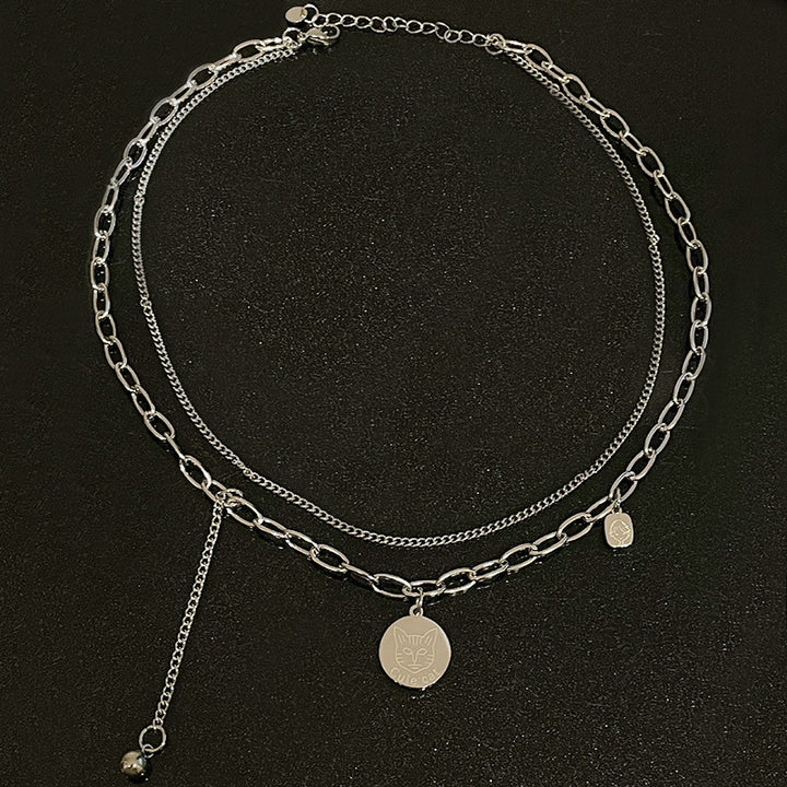 Runde Kätzchen-Halskette mit zweischichtiger Anhänger