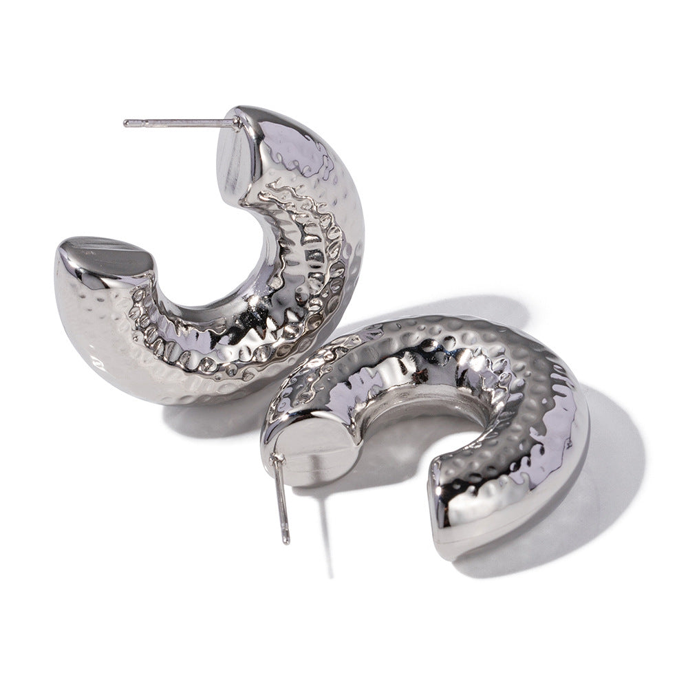 Geometric Stainless Steel Hammer Pattern Design Earrings