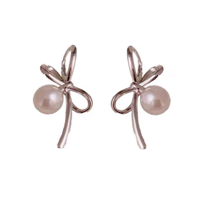 Fashion Bowknot Pearl Earrings Niche