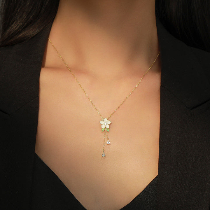 Frauen S925 Blumengrün -Blatt Halskette