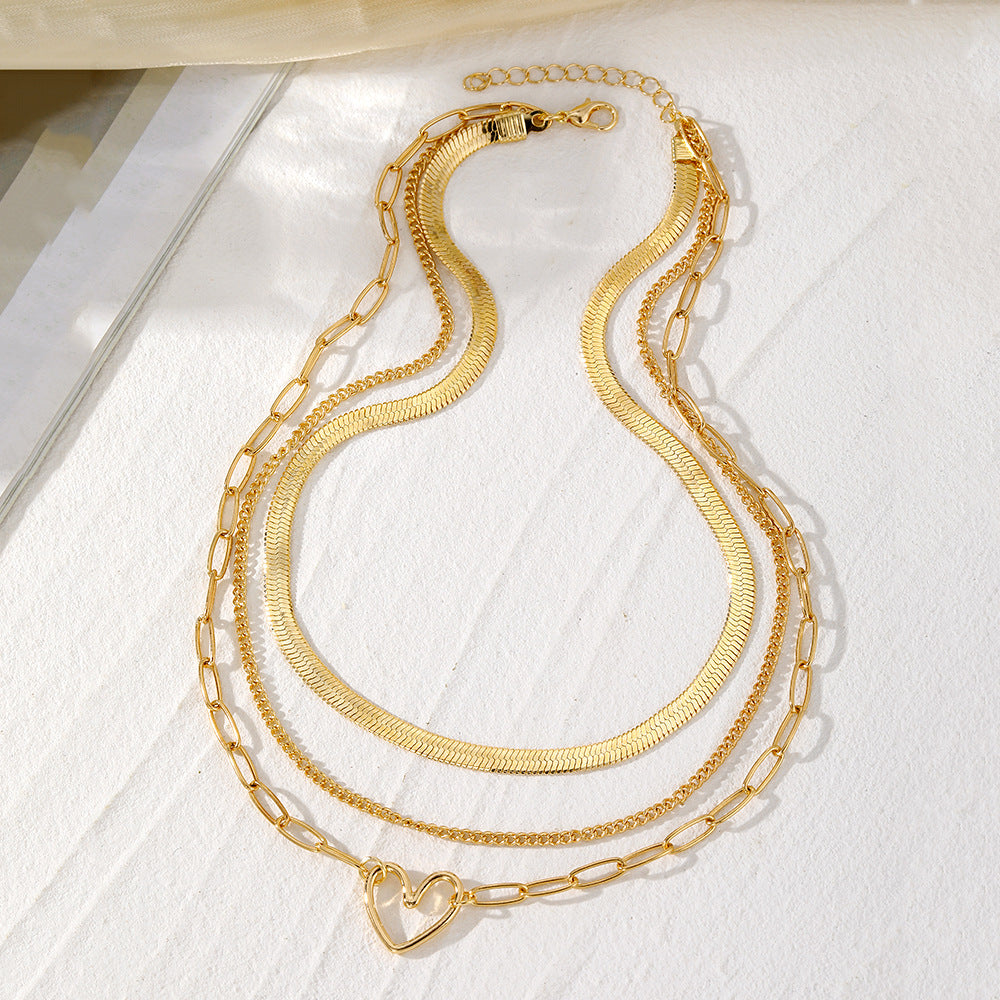 Dubbelskikt halsband kreativt enkelt persika hjärta pärla