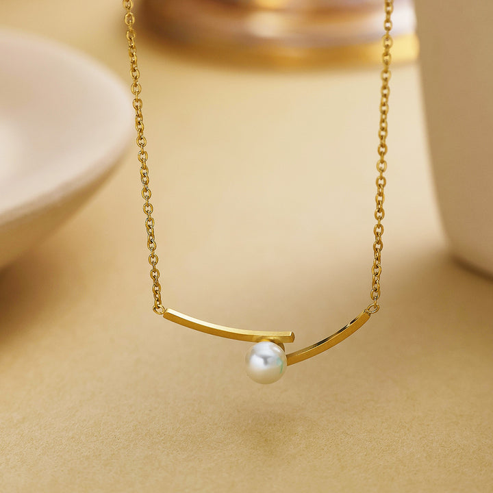 Stainless Steel Necklace Pearl Gold Pendant