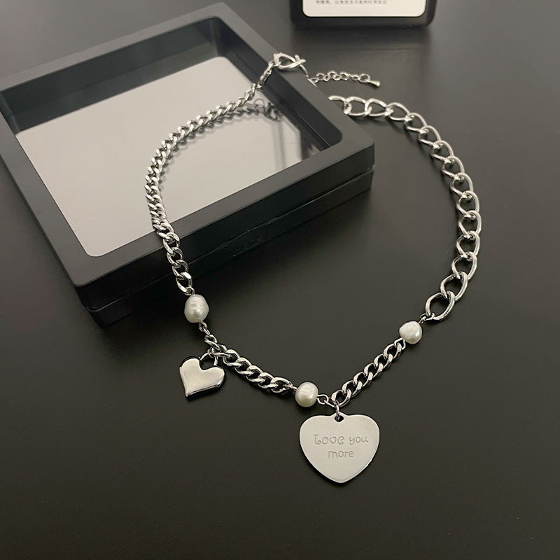 Titanium Steel Heart-shaped Multi-part Pearl Necklace Female Niche