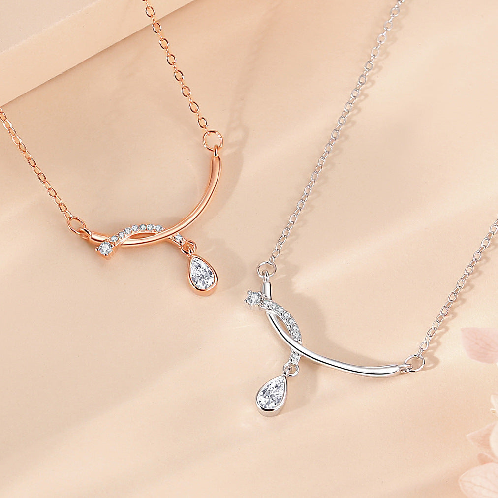 S925 Silver Drop Necklace dames Koreaanse stijl gebogen kwastje verse sleutelbeen ketting nekketen internet beroemde strass Regeerbruine sieraden