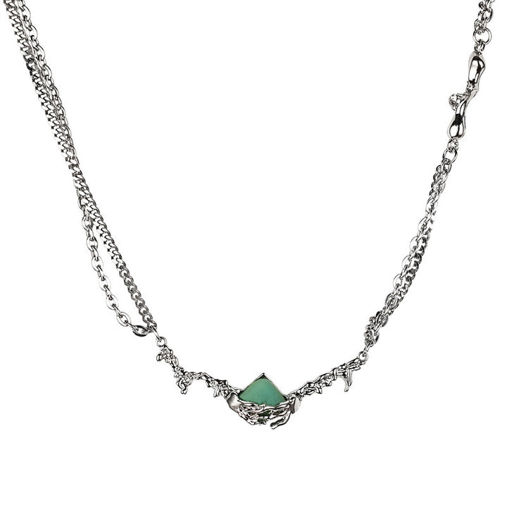 New Chinese Double Layer Twin Green Square Necklace