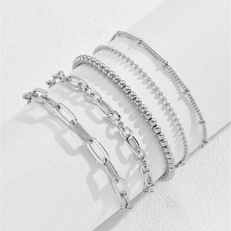 Fashion Ball Bead Chain Cross Back Chain Bracelet Multi-layer