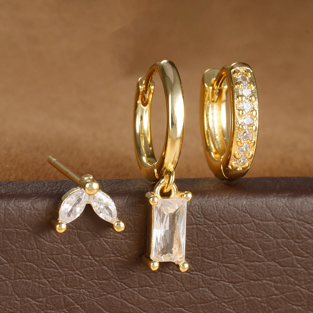 Rectangular Zircon Earrings Brass Gold-plated Micro-inlaid