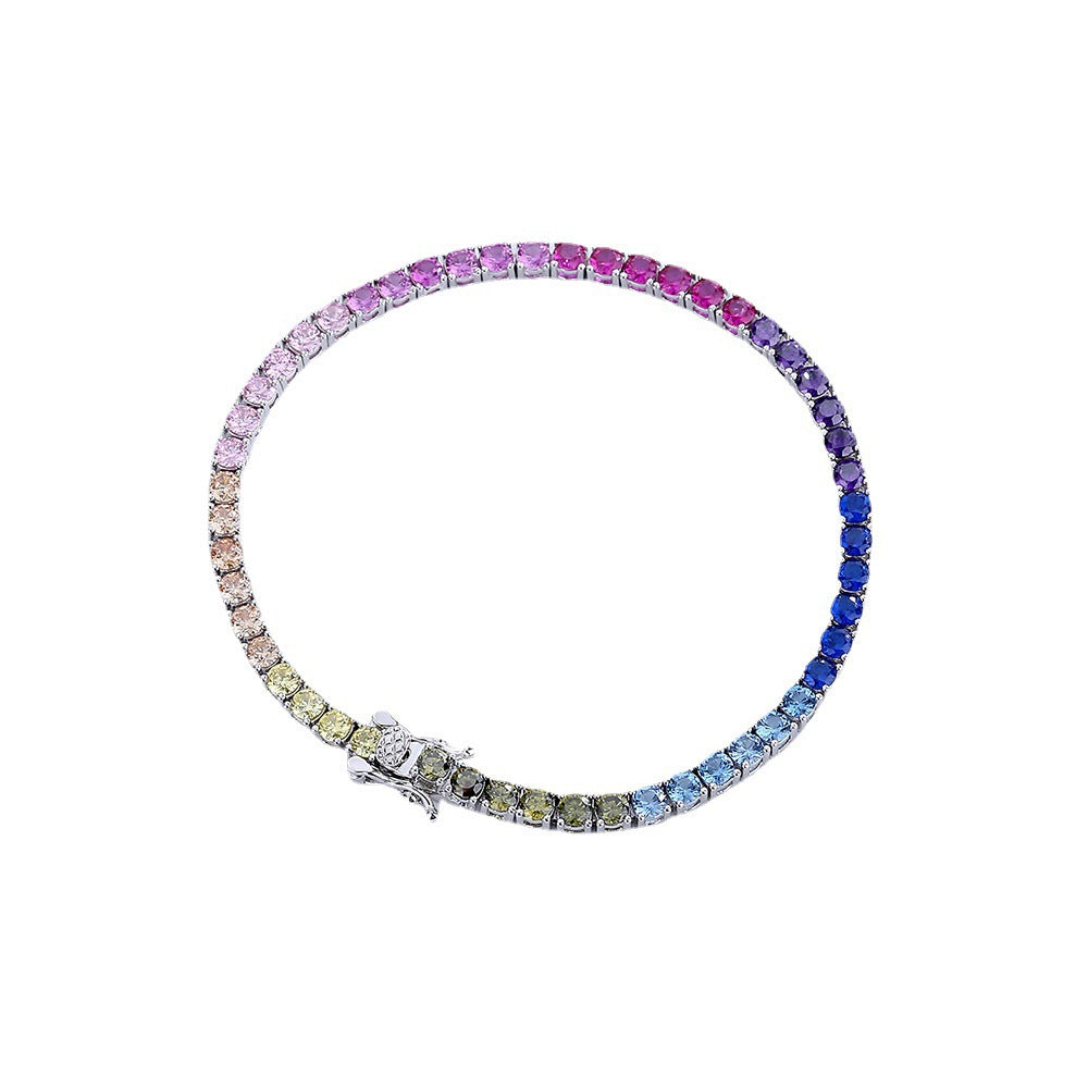 Ny 3 mm tenniskedja glansig regnbåge zirkon 925 silver kvinnors armband
