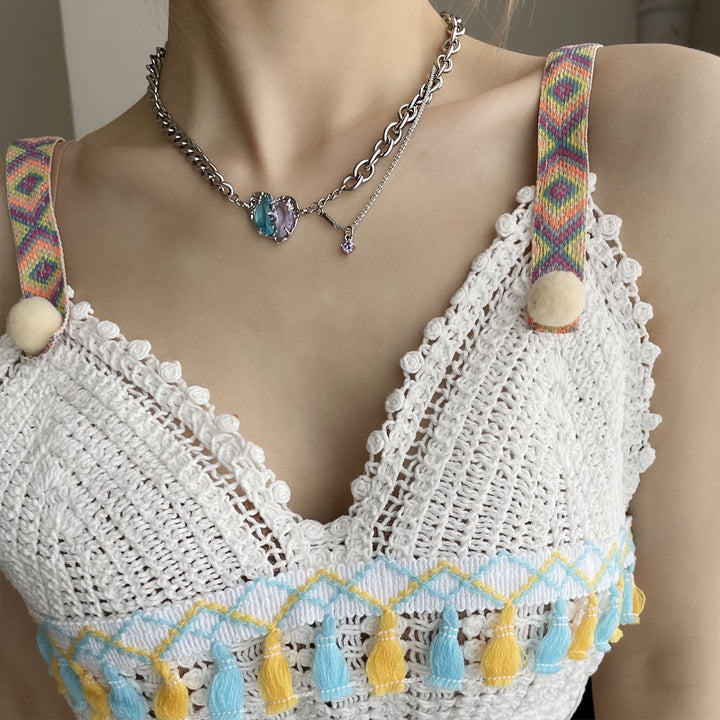 Süße kühle zweifarbige herzförmige mehrteilige Halskette