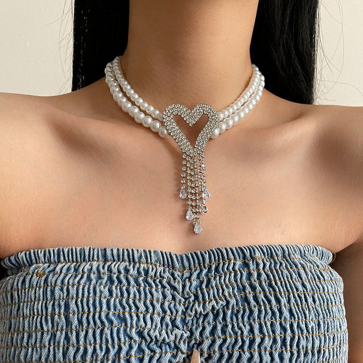 Volledig juwelen Loving Heart Tassel Stitching Pearl ketting