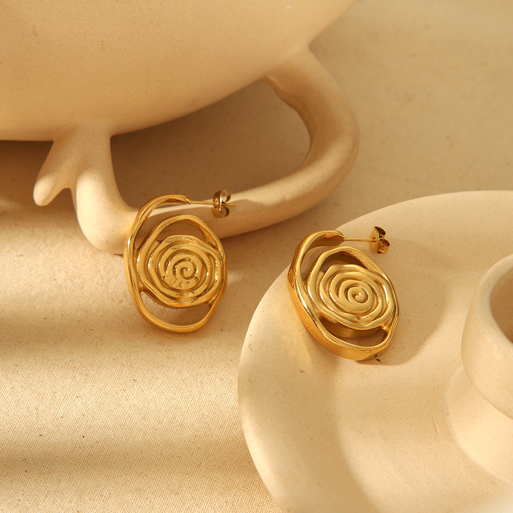 Boucles d'oreilles en spirale de design exagéré en acier inoxydable pour femmes
