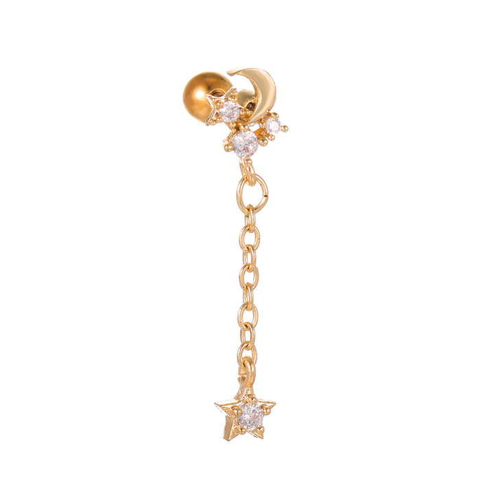 Bijoux de mode Piercing Star Moon Cubic Zirconia Pendre en acier inoxydable Cartilage d'oreille Chaîne d'oreille Boucle d'oreille