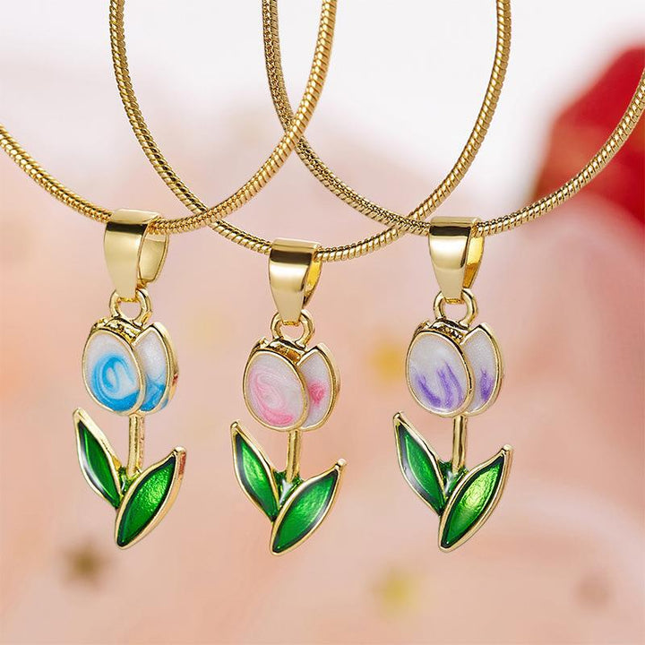 Romantische Blumen -Tulp -Mode -Drop -Öl -Halskette Armband