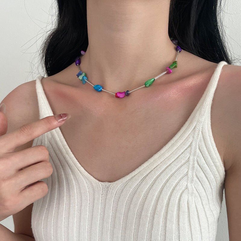 Sweet Cool Colorful Gravel Beaded Necklace