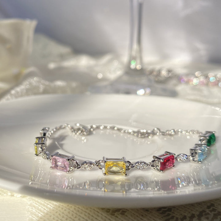 Bracelet Gemmes coloré à élément cristallin Femelle 18K platine plaquée