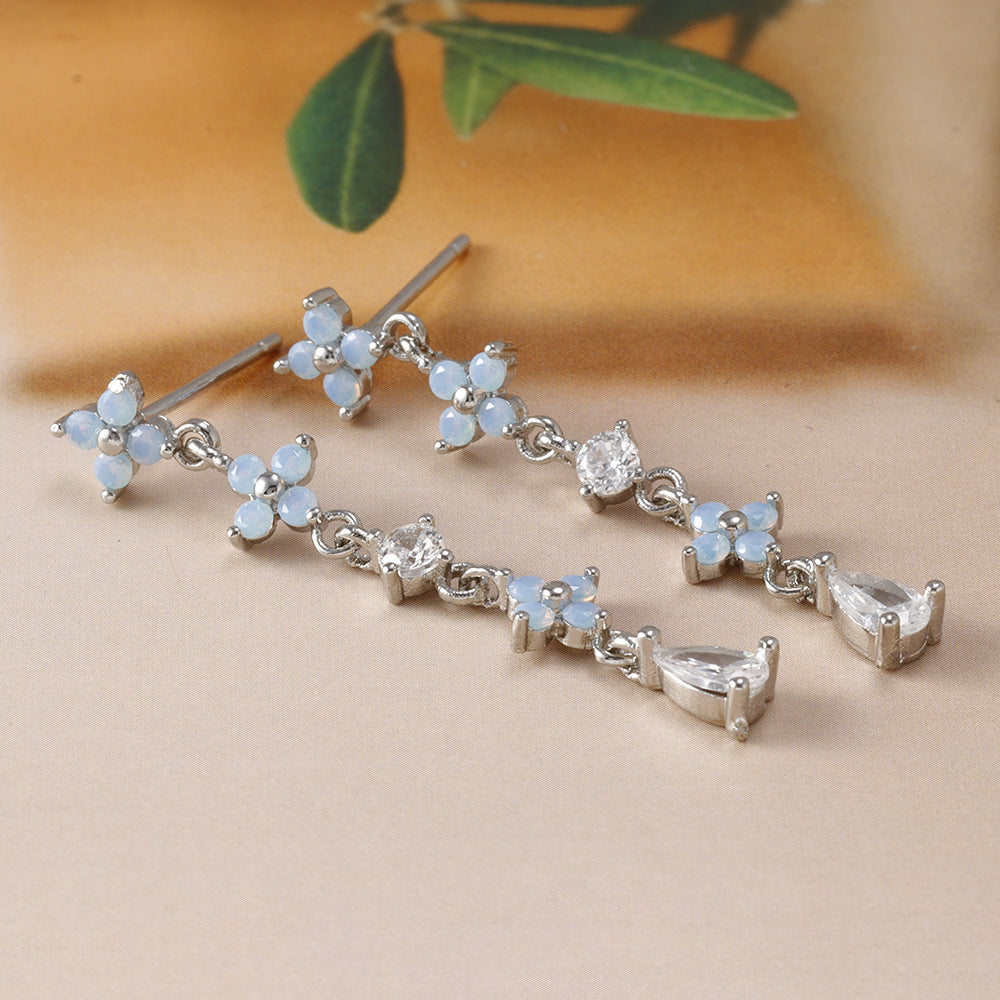 Știfturi pentru urechi cu flori albastre placă de cupru Zirconiul incrustat