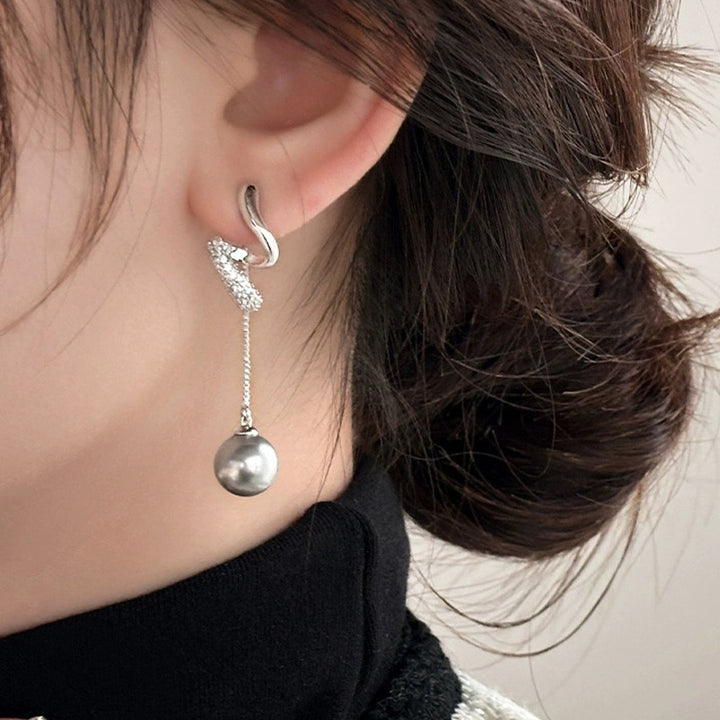 Light Luxury Luxury Diamond-Embedded Tassel Linen Ear Studs