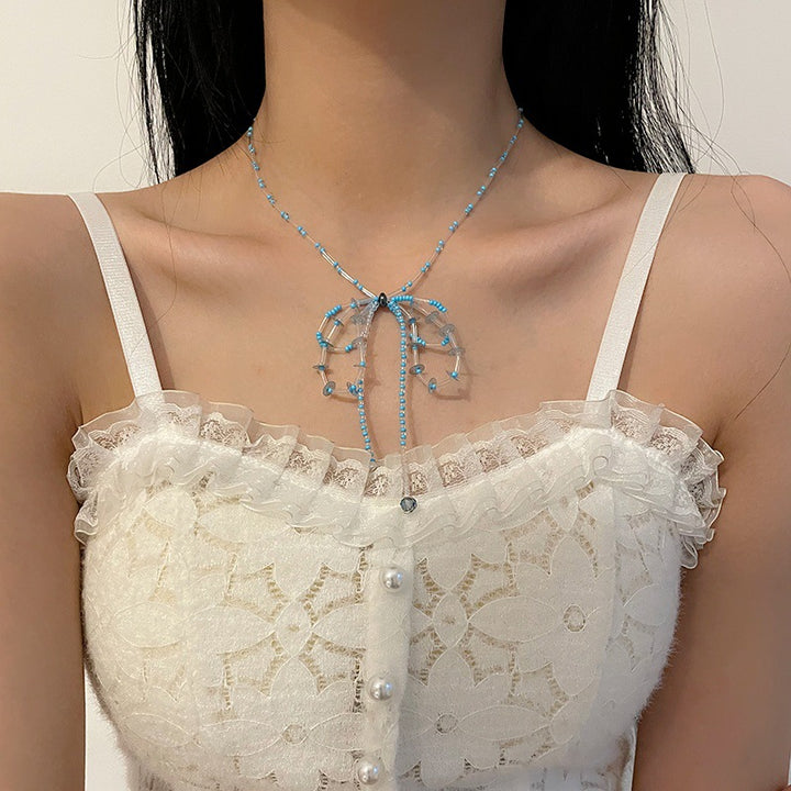 Sweet Cool Personality Beaded Bow Necklace