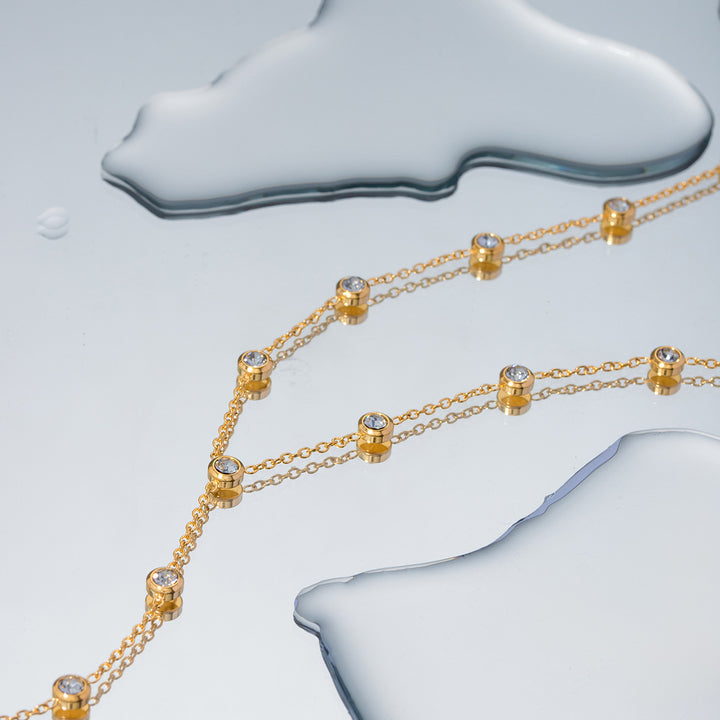 Collar de borla de diamantes con incrustaciones de acero inoxidable de oro de 18k