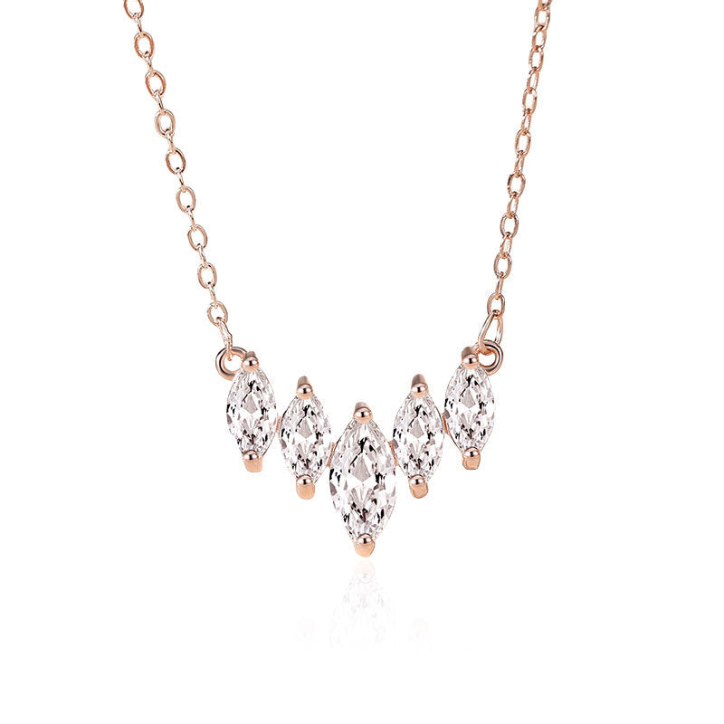 S925 Silver Small Water Drop Necklace Women's Letter V-shaped Zircon