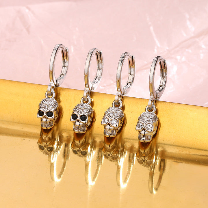 Black Diamond Zircon Skull Earrings Vintage