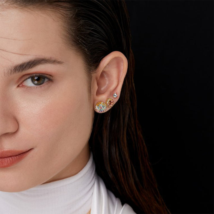 Multicolor Zircon With Diamond S925 Silver Stud Earrings