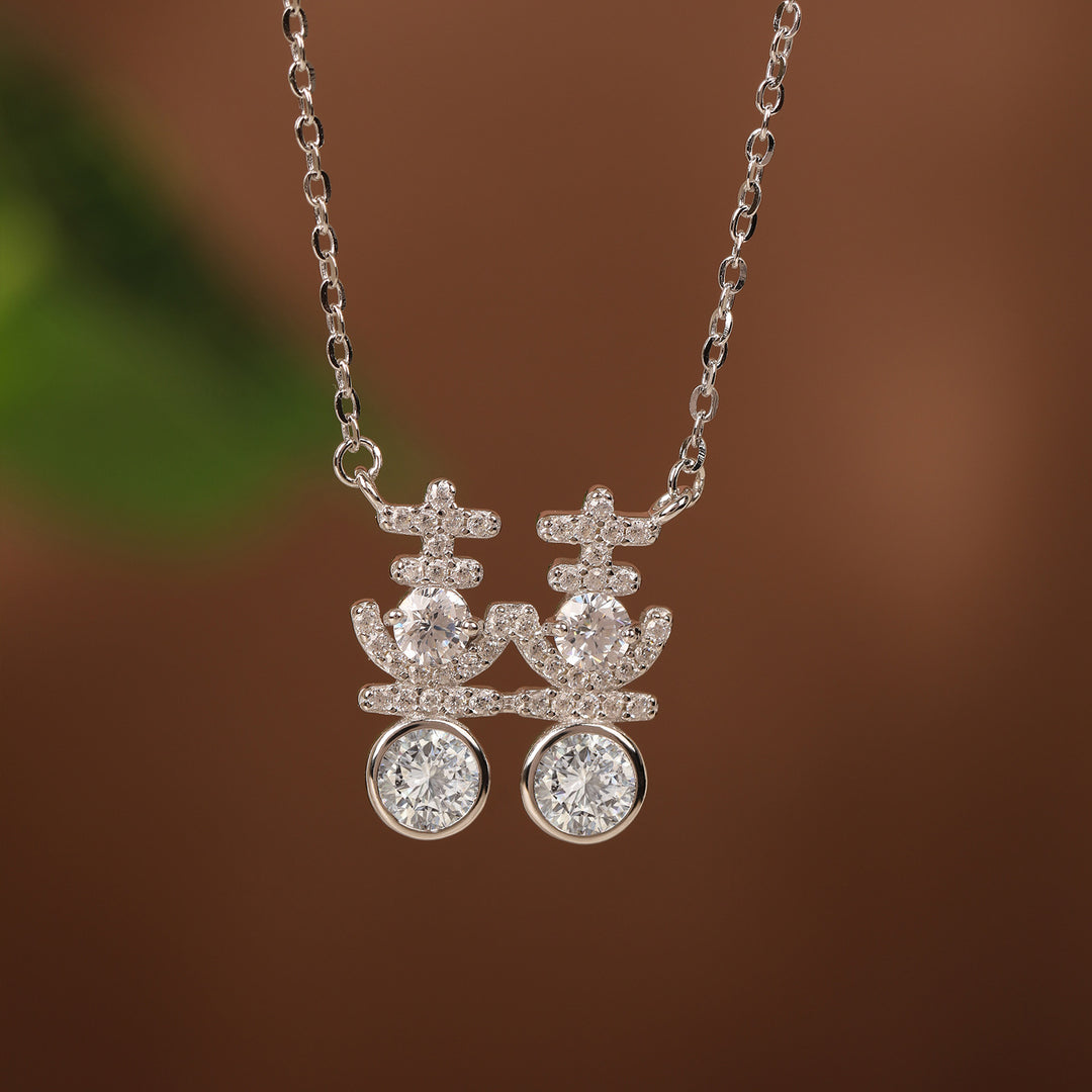 Doppelte Hochzeit Sterling Silber Halskette für Frauen S925 Silber