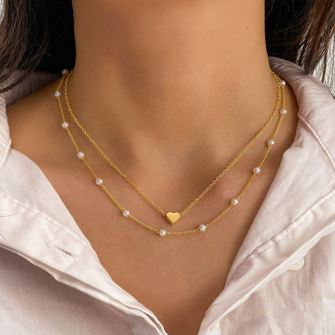 Modeschmuck Frauen Perle Quasten Anhänger Doppelschicht Halskette Gold Perlenkette für Frauen