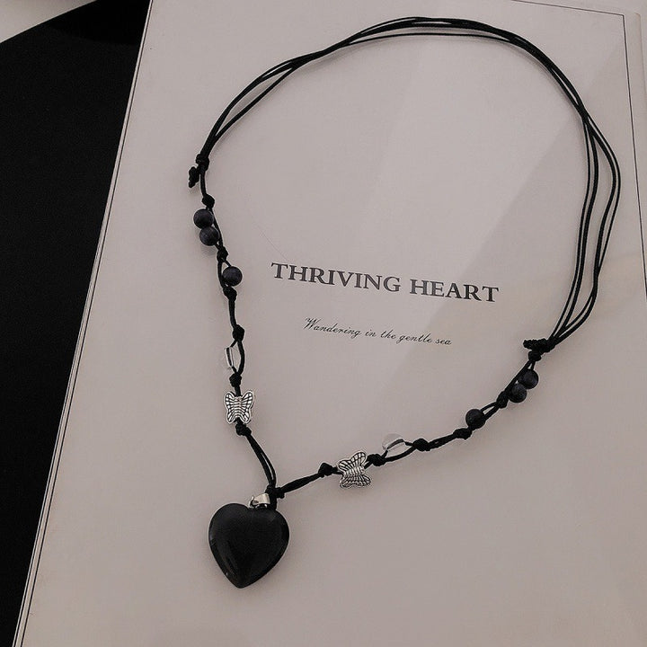 Einfaches Temperament Pfirsich Herz Anhänger handgewebte Frauen Halskette