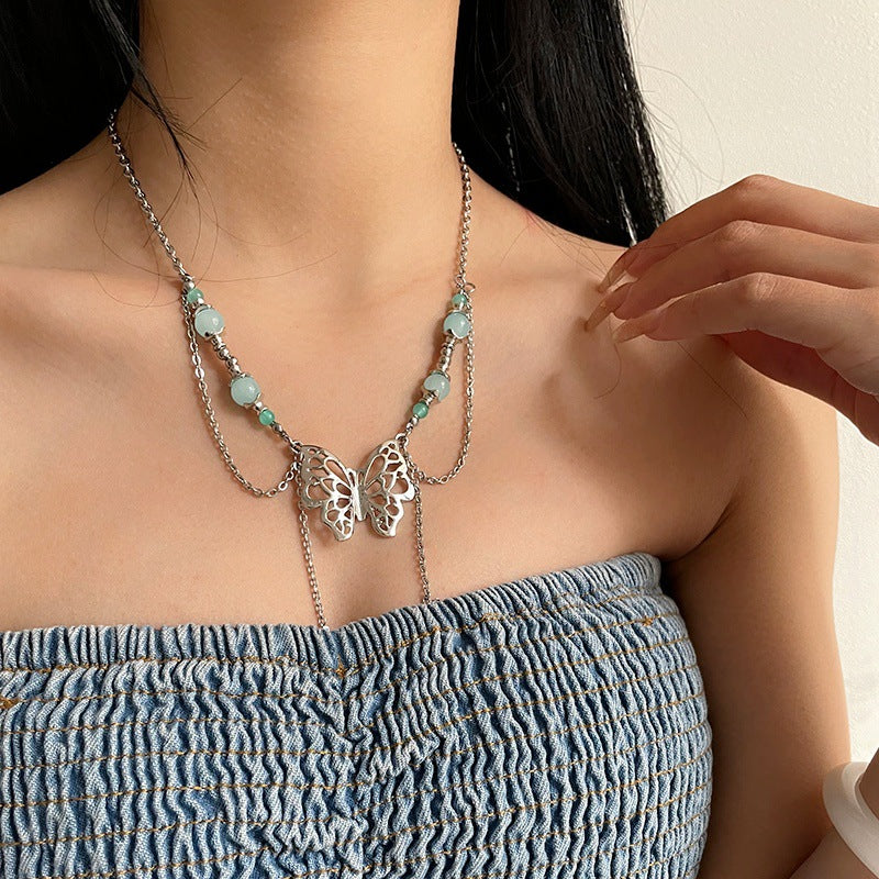 New Chinese Beaded Butterfly Tassel Necklace