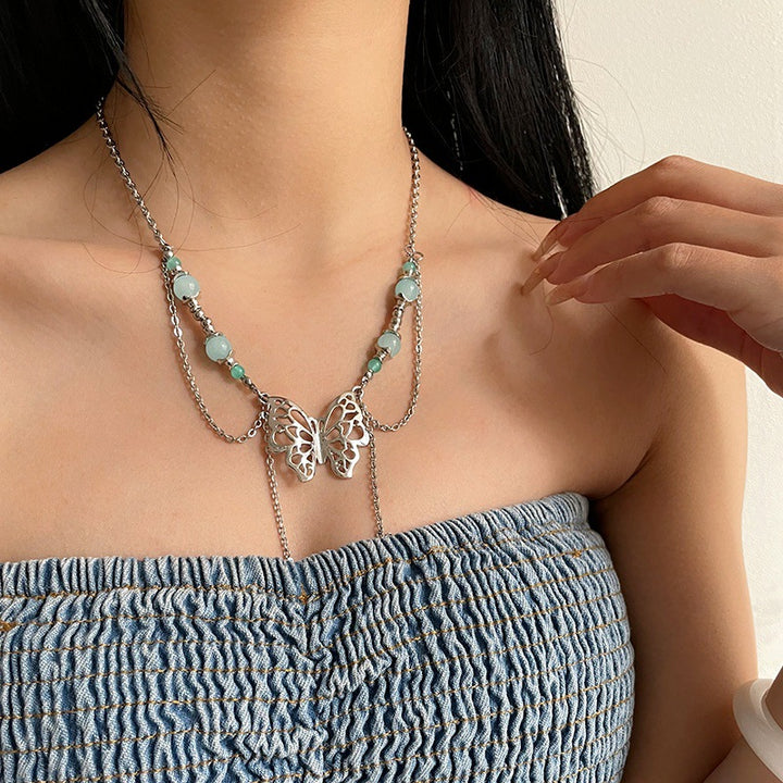 New Chinese Beaded Butterfly Tassel Necklace