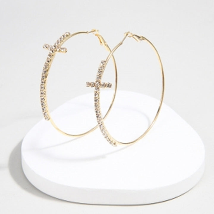 Gold Cross Diamond Simple Earrings