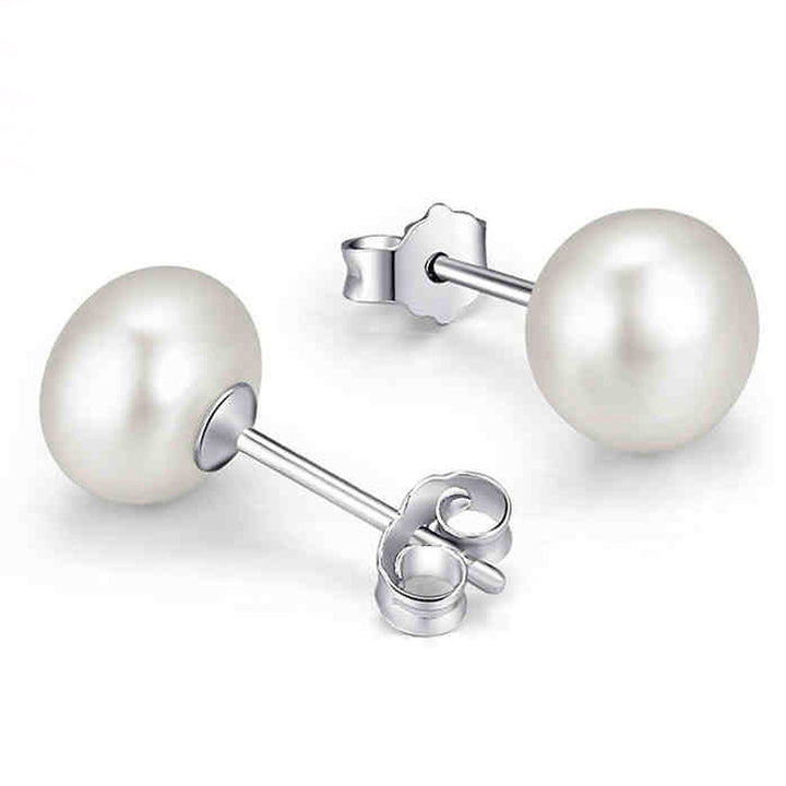 S925 Sterling Silver Needle Natural Freshwater Pearl Ear Studs
