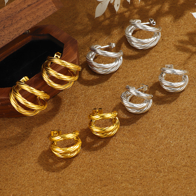 Fashion Three-ring Earrings Titanium Steel No Fading Vintage
