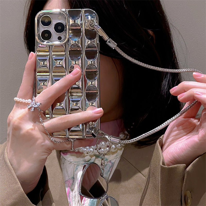 Elektrokaplatma gümüş kalp şekli ayna zinciri telefon kasası