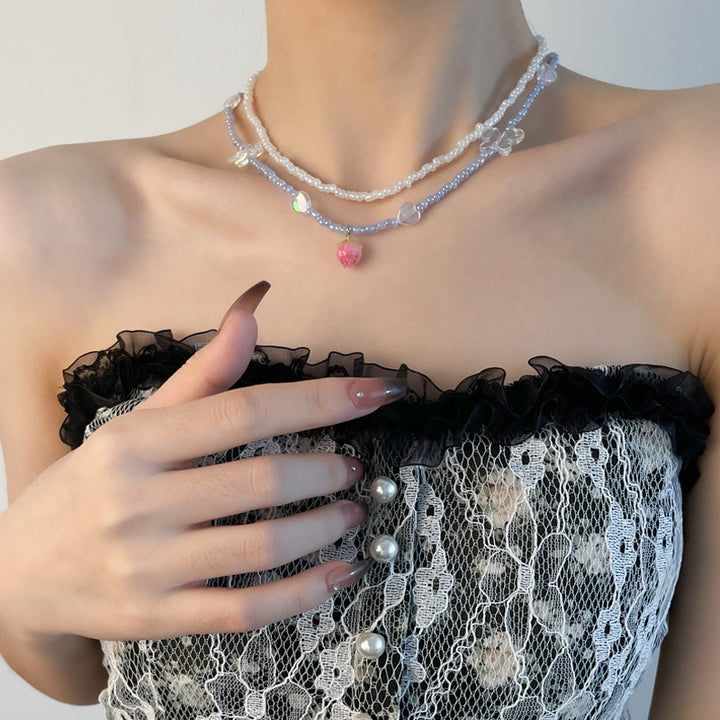 Blume Perle Doppelschicht Perlen Halskette für Frauen besonderes Interesse Licht Luxus