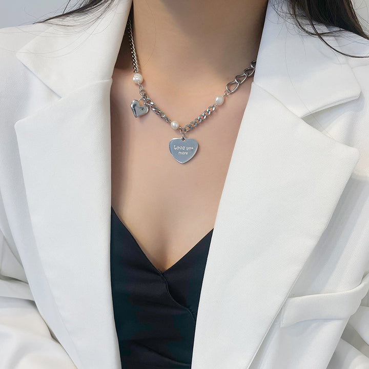 Colier de perle din oțel din titan, în formă de inimă, în formă de inimă Nișă feminină