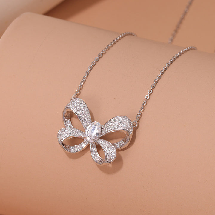 925 Sterling Silver Jeweleries Colorful Bow Necklace